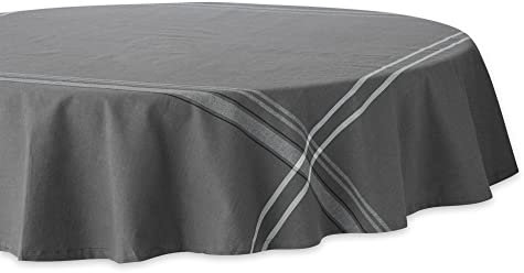 DII Französische Streifen Esstisch-Kollektion – Tischdecke im Landhausstil, rund, 178 cm, Grau Chambray