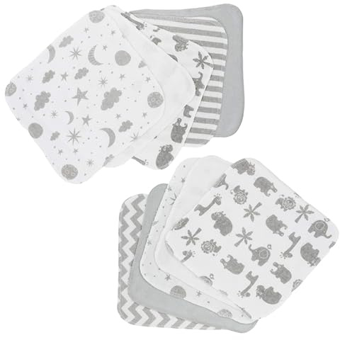 Spasilk Washcloth Wipes Set for Newborn Boys and Girls, Soft Terry Washcloth Set, Pack of 10, Gray Celestial