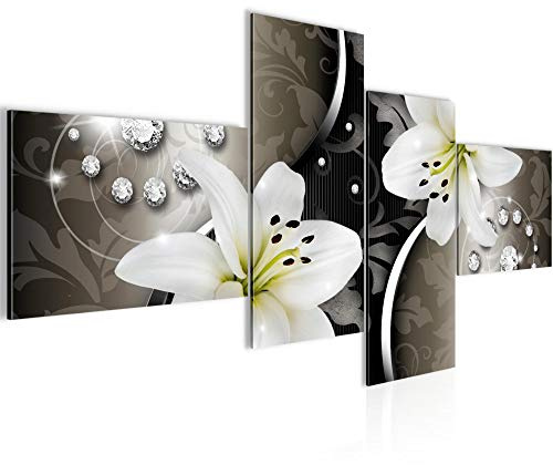 Runa Art Bild XXL 4 Teilig Blumen Lilien 200 x 100 cm Kunstdruck auf Vlies Leinwand Wanddeko Wohnzimmer Schlafzimmer 208041a