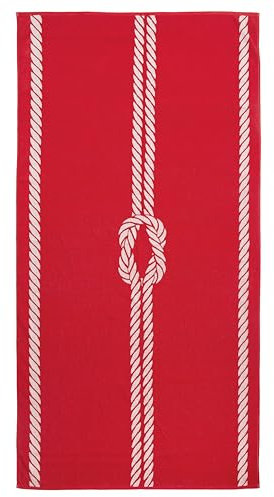 ZOLLNER Strandlaken - saugstarkes und strapazierfähiges Handtuch in 100x200 cm - waschbar bis 60°C - Baumwolle in rot - Elegantes Seil und Knoten Design - Oeko Tex® Zertifiziert