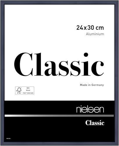 nielsen Bilderrahmen, 24 x 30 cm, Aluminium, Blau glanz, Rahmen zum Aufhängen im Hoch- & Querformat, Echtglas, Classic