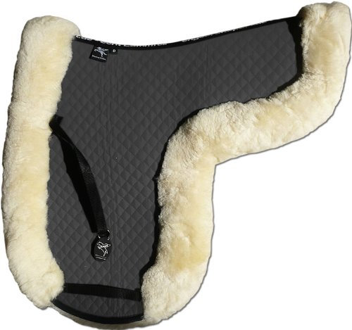 Engel Reitsport | SADEK4-D-GRA-SIL | Lammfell Satteldecke | Unterseite komplett gefüttert | Fellkranz rundherum | Dressur | Stoff grau Fell Silber