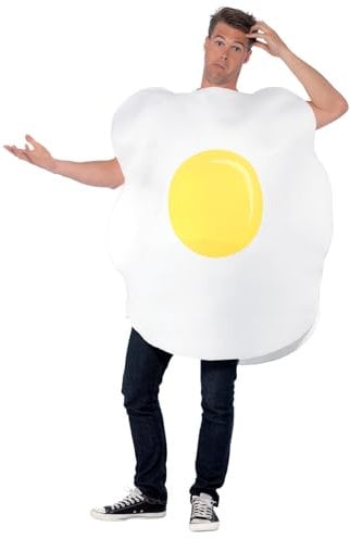 Smiffys Egg Costume, White with Printed Tabard, Funny Fancy Dress, Comedy Dress Up Costumes