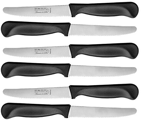 Rosenstein & Söhne Frühstücksmesser scharf: Frühstücksmesser mit Wellenschliff aus rostfreiem Chromstahl, 6er-Set (spülmaschinenfest, Messer Wellenschliff, Keramikmesser)