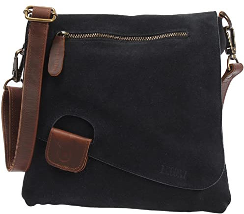 LECONI Umhängetasche für Damen Crossbag Veloursleder Echtleder Natur Damentasche Schultertasche Ledertasche Freizeittasche für Frauen Wildleder Handtasche 29x29x6cm anthrazit LE3027-VL
