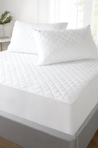 Rapport Home White Quilted Mattress Protector Breathable and Washable Extra Deep Fitted 40cm Skirt Single Size Mattress Protector (91 x 190 cm)