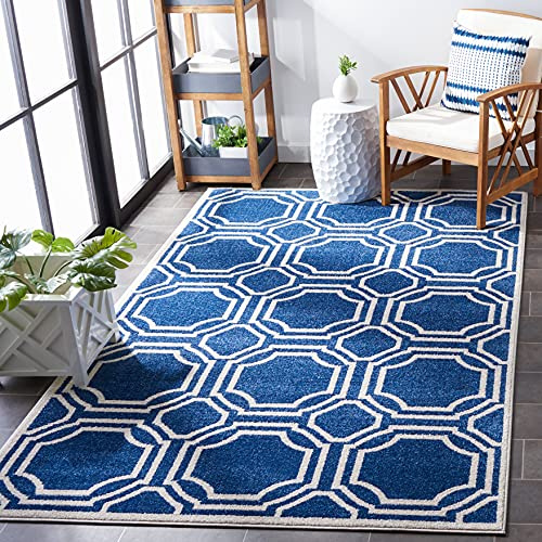 SAFAVIEH Amherst Collection Accent Rug - 4' x 6', Navy & Ivory, Geometric Design, Non-Shedding & Easy Care, Ideal for High Traffic Areas in Entryway, Living Room, Bedroom (AMT411P)