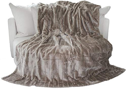 Brandsseller Felldecke 180 x 220 cm Hochwertige Kuscheldecke Sofa Decke Wohndecke Tagesdecke Flauschiges Kunstfell Taupe-Grau