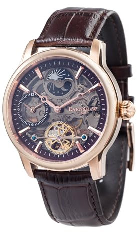 Thomas Earnshaw Longitude Shadow ES-8063-06 Herren-Armbanduhr mit Automatikgetriebe, braunes Zifferblatt mit Skelett-Anzeige, braunes Lederarmband