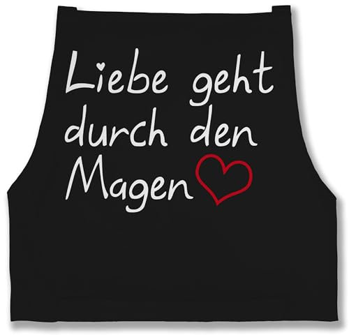 Schürze - Kochschürze lustig - Liebe geht durch den Magen I Geschenk Kochen - 85x69 - Schwarz - koch männerschürzen küchen backschürze küche apron spruch fartuch kuchenny sprüche schürzen