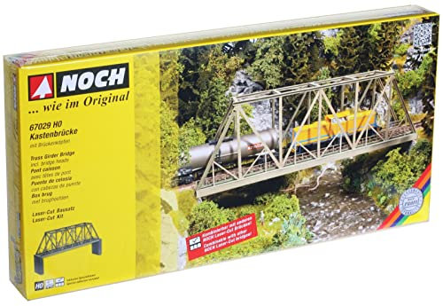 NOCH Kastenbrücke mit Brückenköpfen, ideal für H0-Modelleisenbahn, Laser-Cut Systembrücke