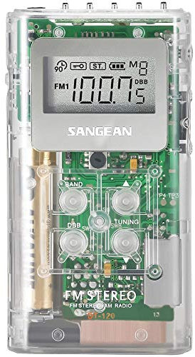Sangean America DT-120CL AM/FM Radio de bolsillo, transparente