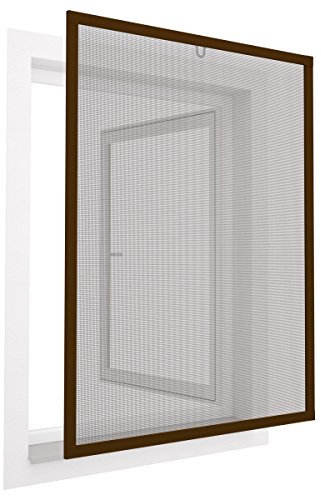 Insect screen window Comfort with aluminium frame - it is not necessary to drill or to screw (Colors and sizes to choose), Colour:Brown, Size:80 x 100 cm