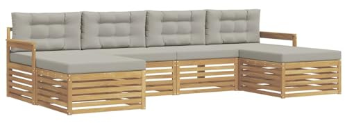 vidaXL Sofagarnituren 6 pcs Weiß und Hellgrau Massivholz Akazie, Akazienholz Sofa-Set, modulares Design für die Lounge im Freien, Bequeme Loungemöbel für den Garten