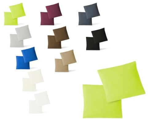 EXKLUSIV HEIMTEXTIL Jersey Kissenbezug Hülle 2 Sparpack Set mit Reißverschluss hochwertige Qualität 80 x 80 cm apfelgrün