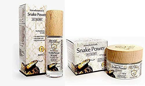 SET MyGlamy Naturkosmetik Snake Power LIFT 30 ml Serum + 50 ml Gesichtscreme mit 7% Schlangengift+ Kurkuma+ Hyaluronsäure Elixir Anti Age Snake POWER GLAS-TIEGEL