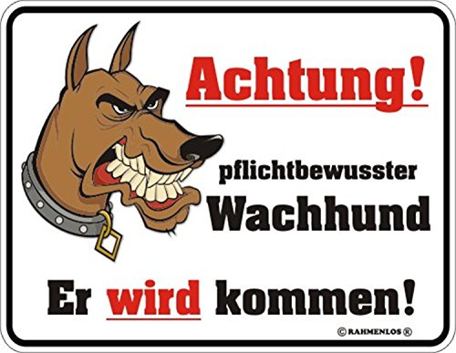 RAHMENLOS Lustig Blechschild - Achtung Wachhund (17 x 22 cm, Metall)