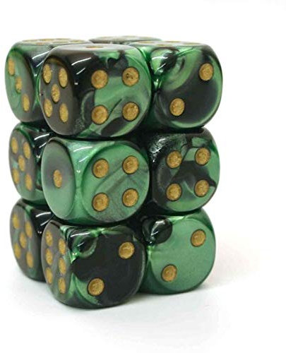 DND Dice Set-Chessex D&D Dice-16mm Gemini Black, Green, and Gold Plastic Polyhedral Dice Set-Dungeons and Dragons Dice Includes 12 Dice – D6