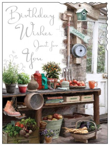 Birthday/Greetings Card (JJ8931) Velvet - Gardening - Silver Embossed