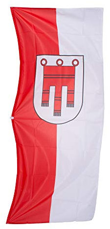 Fahnen Kössinger, Hissfahne im Hochformat, Fahne Bundesland Vorarlberg, Hissfahne mit Wappen, hochwertiger Siebdruck, brillante Farben, rot-weiß, reißfest, 120 x 300 cm, 3,6 m² Fläche