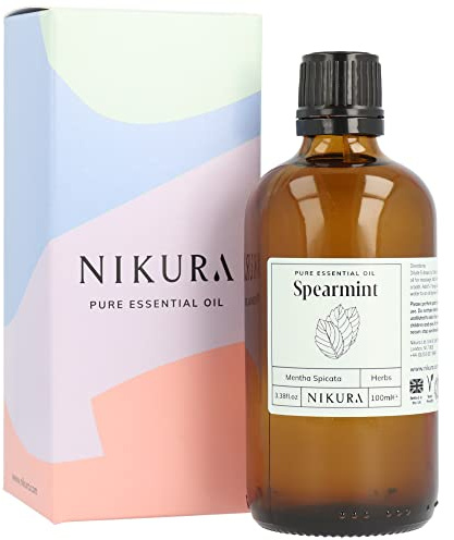Nikura Spearmint Essential Oil - 100ml | 100% Pure Natural Oils | Perfect for Hair Care, Spider Repellent, Energy Boost, Candle Making | Great for Self Care, Massage, Skin | Vegan & UK Made