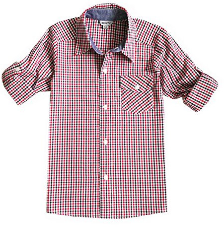 Bienzoe Jungen Baumwolle Plaid Knopf Unten Hemd rot Größe 5/6