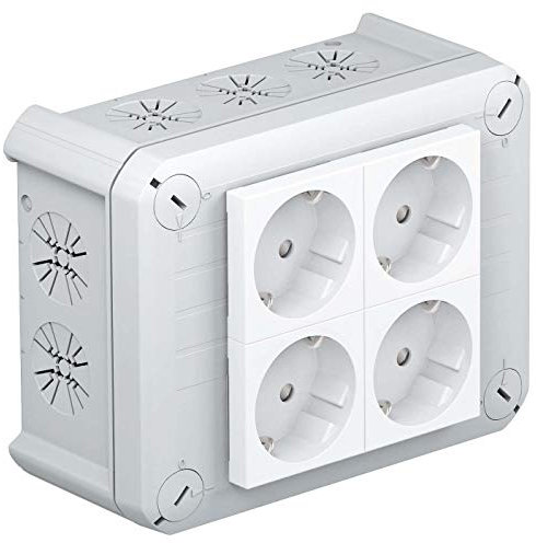 OBO Bettermann Vertr Kabelabzweigkasten T 100 4MSD WS m.4 Schuko 33G ws Dose, Gehäuse für Montage auf der Wand/Decke 4012195615903