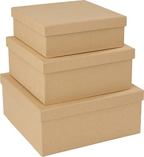 VBS 3er-Pack Quadratschachteln aus Karton Geschenkverpackung Box 15,5 cm -20 cm