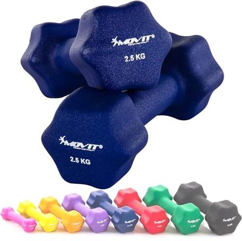 MOVIT 2er Set Neopren Hanteln, Kurzhanteln mit Oberfläche aus Neopren, 2x 2,5 kg Blau
