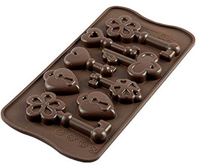 silikomart | SCG33 Silikonform für CHOCO KEYS Pralinen, Antihaft, 8 Pralinen, Packung mit 1 Form für Süßigkeiten, Easy Choc, 4 x 84 mm, h14 mm, Made in Italy, Braun