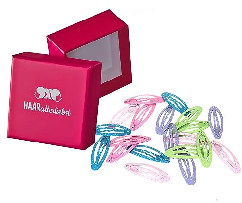 Haarallerliebst Haarspangen klein für Kinder – 20 Stück oval mit glitzer in Pastell Farben (3,7 cm) inkl. Aufbewahrungsbox – Ideal für dünnes, feines Haar