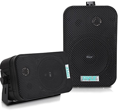 Pyle Dual Waterproof Outdoor Speaker System - 5.25''/13.3cm, Pair of Weatherproof Wall/Spring Loaded Speaker Terminal w/Heavy Duty Grill, Universal Mount, For Pool, Patio, & Indoor Use (Black)