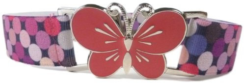 Olata elastischer Mädchen-Gürtel mit Blumen/Schmetterling Schnalle (1-6 Jahre). Punkt Rosa/Schmetterling Rosa
