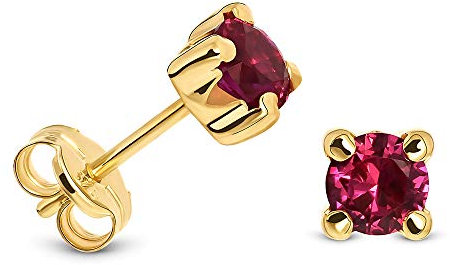Miore Ohrring Damen runde Ohrstecker mit Edelstein/Geburtsstein Rubin in rot aus Gelbgold 9 Karat / 375 Gold, Ohrschmuck