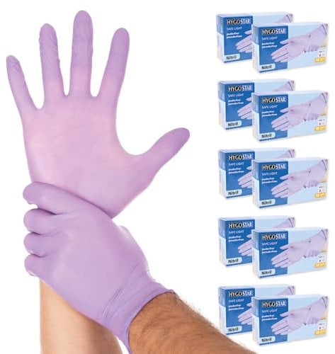 FRANZ MENSCH Hygostar Nitrilhandschuhe Safe Light | puderfrei, Karton, lila, 8/M, 24cm, 1000 Stück, Einweghandschuhe, Einmalhandschuhe, in Gr. XS, S, M, L, XL & XXL verfügbar