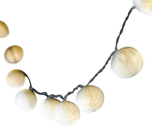 Blaze On Ambient Ball Fairy Lights (White) – 10 Warm White LED Lights – Hand-Spun Cotton Balls – 3-Pin UK Mains Plug – Indoor Decorative String Lights