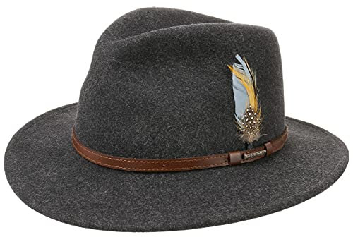 Stetson Newberg VitaFelt Traveller Hut - Einfarbiger Hut - Wasserabweisend - Robuster Filzhut - Made in USA - Herren - Ganzjährig anthrazit L (58-59 cm)
