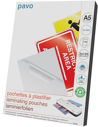 Pavo - Laminierfolien A5 2x125 mic, 100 Stück - Glänzend