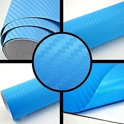 TipTopCarbon 8,55€/m² Autofolie 3D Carbon Hell Blau metallic 152cm breit BLASENFREI mit Luftkanäle 3D Flex Selbstklebende Folie Auto folierung