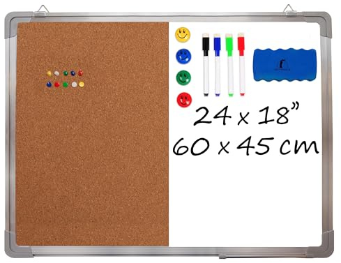 Combination Whiteboard Bulletin Board, 24x18 in Dry Erase Board with Cork