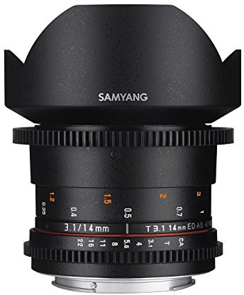 Samyang Obiettivo V-DSLR 14mm T/3,1 ED AS IF UMC per Canon, Nero