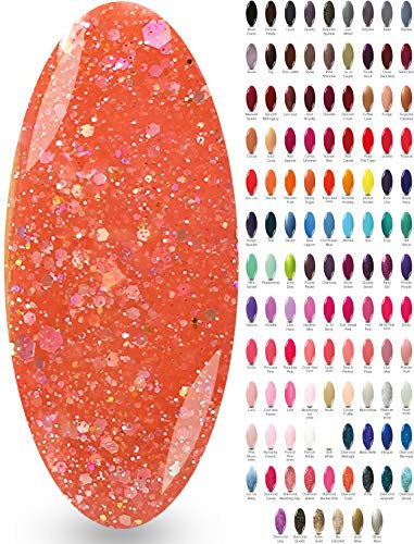 Glitter Coral Nail Gel Polish - (Diamond Coral) Satsuma Orange Coral Bright Summer Spring UV LED Polish by NYK1 Nailac for Nailac Professional Nail Manicure Lamps
