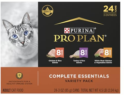 Purina Pro Plan Complete Essentials Wet Cat Food Variety, (24) 3 oz Cans