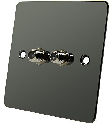 Flat Plate Black Nickel 2 Gang Sky Socket - Double F Type Socket for Satellite Outlets
