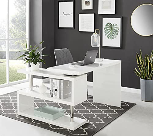 Furniturebox UK White Computer Desk - Siena White High Gloss Modern Rotating Computer Desk 120cm x 50cm
