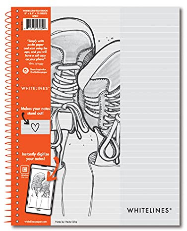 Whitelines Notizbuch, Drahtkammbindung, liniert, 70 Blätter, volle Größe grau