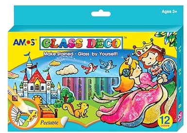 Amos Peelable Glass Paints & Stain Kit With Outliners Pk12