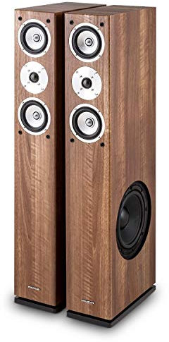 AUNA 501 FS WN - Enceinte Tour, Système 3 Voies, Woofer Basses 20cm, 140 W de Puissance RMS, Construction bassreflex, Enceintes passives, Contacts dorés, Noyer