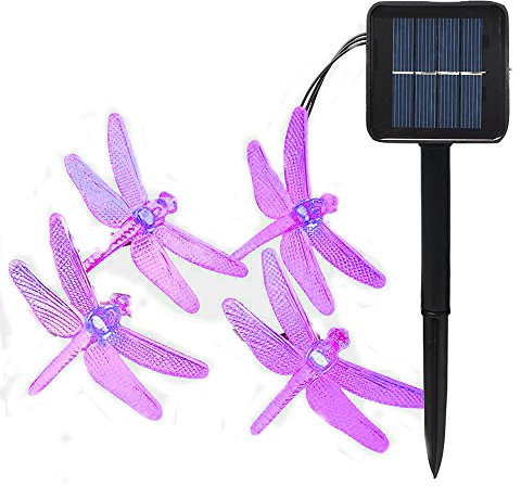 KEEDA 20 LED Solar Libellen Lichterkette - Wasserdicht, 8 Modi - Außen 16ft Solarleuchten für Garten, Terrasse, Weihnachten, Party Deko (Lila)