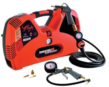 NUAIR Compressore, 2 L, 1,5 hp, 8 bar, senza olio, portatile, 1100 W, 97 dB, 195 l/min, arancione
